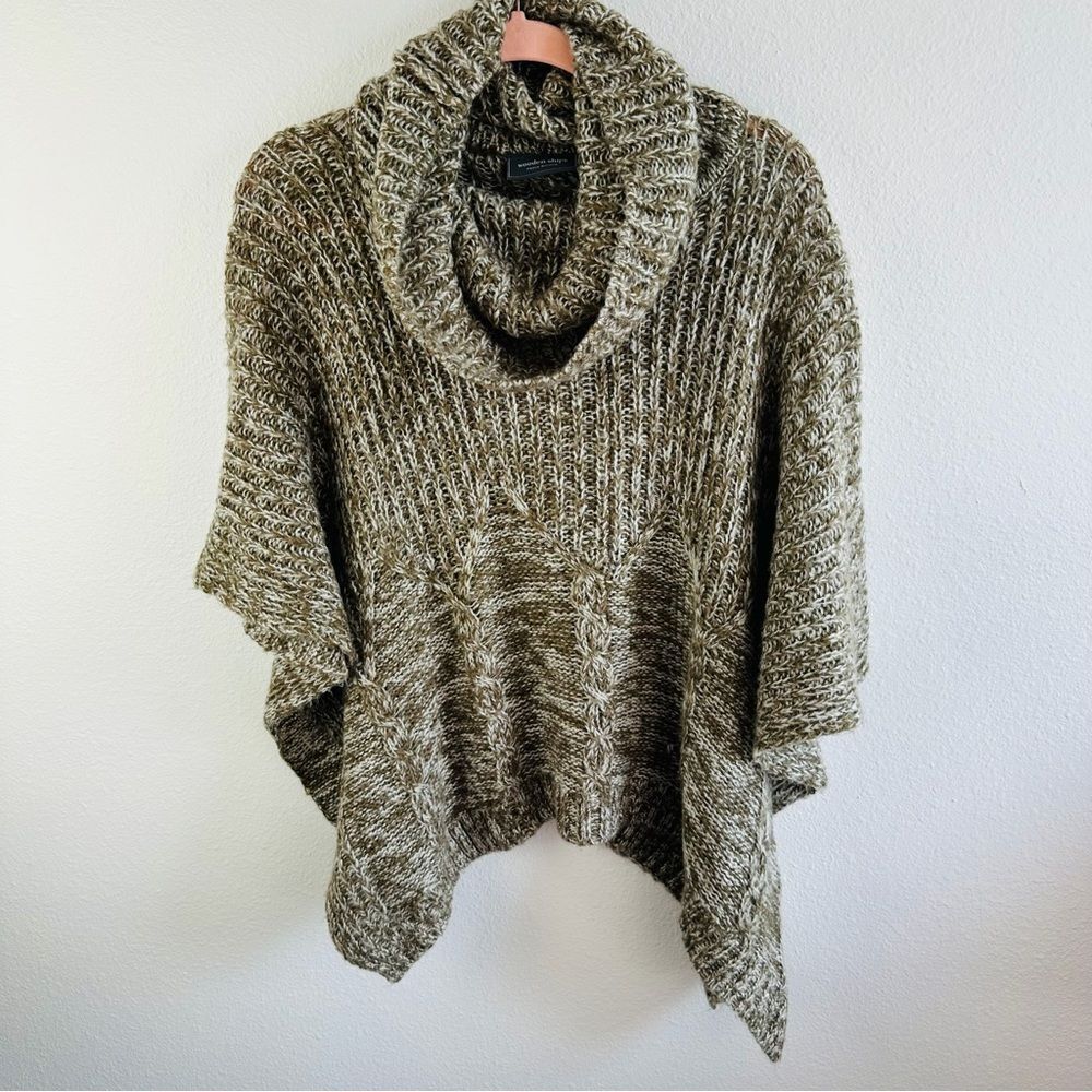 Wooden Ships Brown Tan‎ Cowl Neck Mohair Blend Poncho Oversize Sweater Size S/M